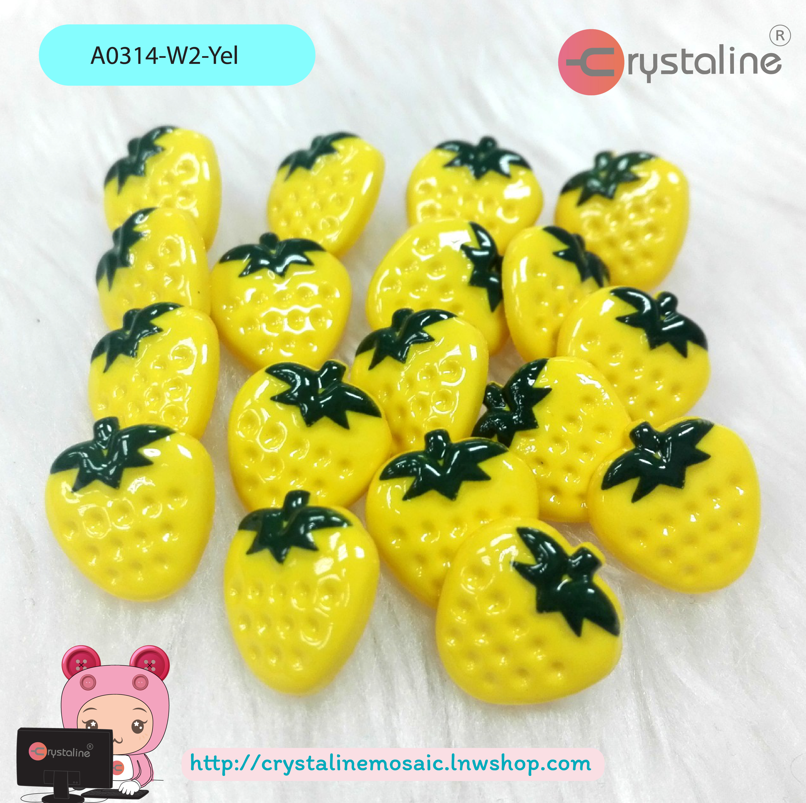 Strawberry button - Yellow col. (size 19L,1pc/pack)