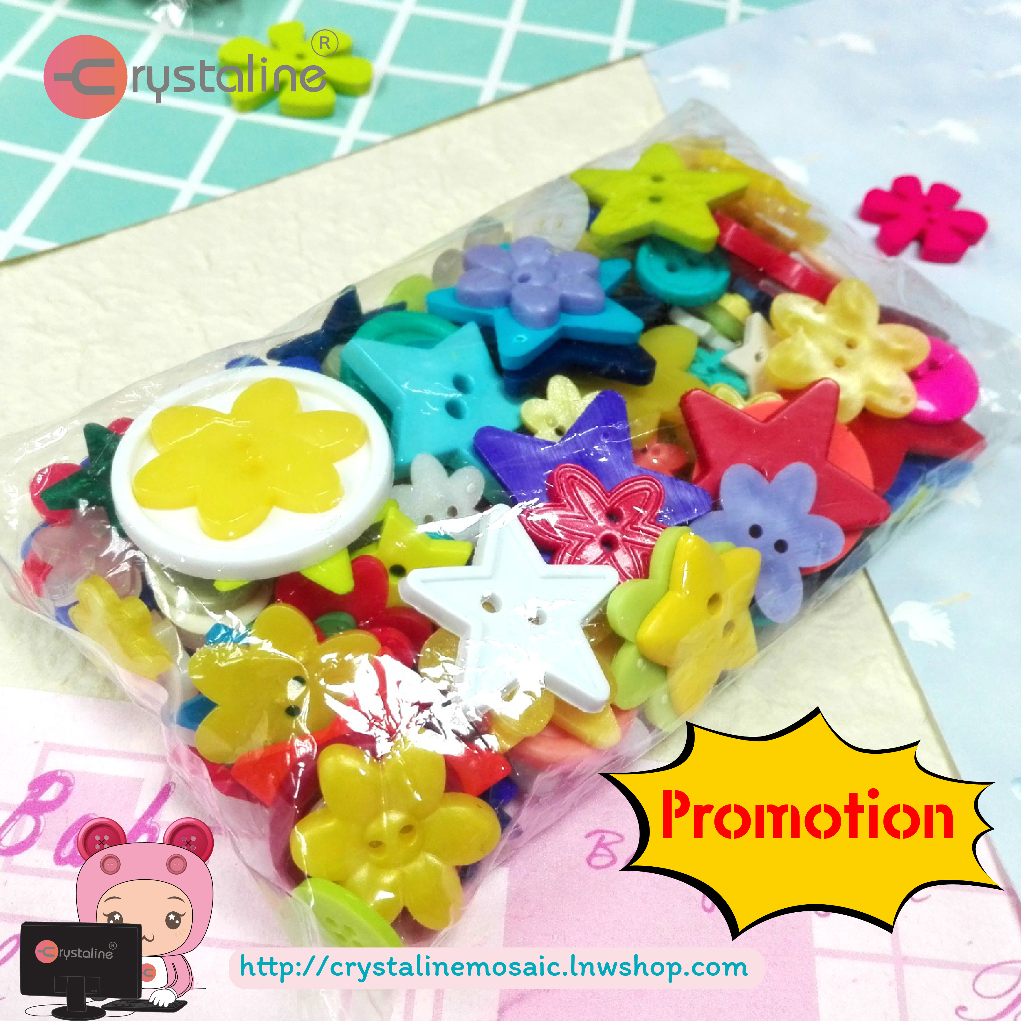 Mixed button in bag - Assorted col. (30g/pack)