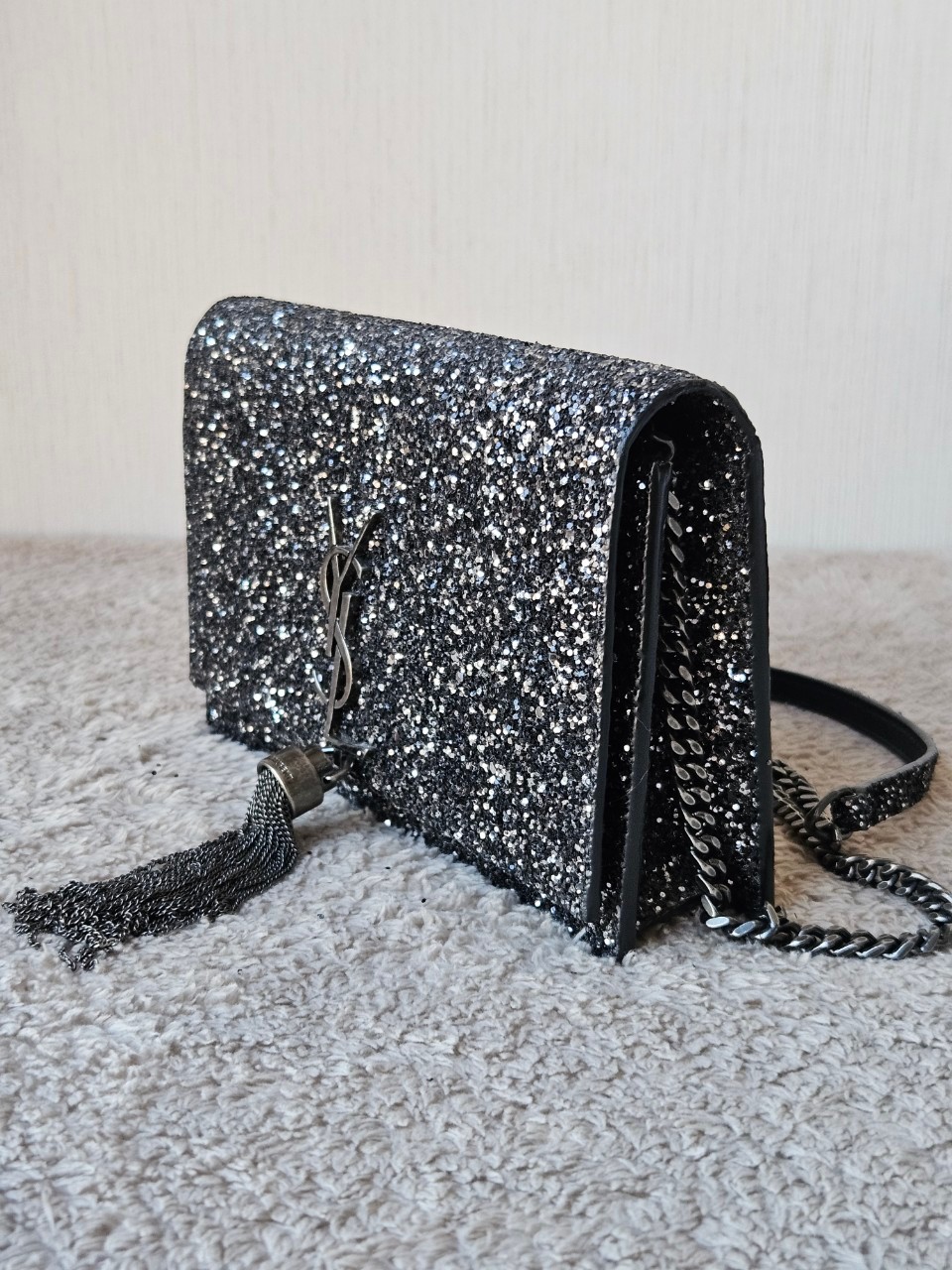 YSL 452159 Kate Bag in Black Sequins 7.5