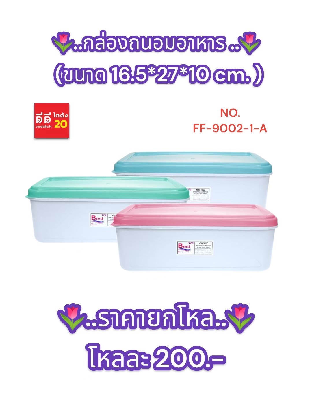 กล่องถนอมอาหาร (ตัวสีใส + ฝาสีพาสเทล)