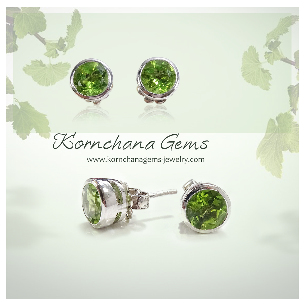 Studs Earrings ต่างหูติดหูพลอยเพอริดอทสีเขียวมะนาวสดใส เพอริดอทเป็นพลอยประจำวันเกิดของคนเกิดเดือนสิงหาคมหรือคนเกิดวันพุธ