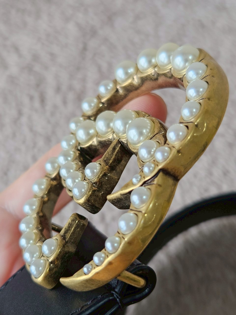 Gucci 453260 GG Marmont Wide Belt with Pearls Buckle