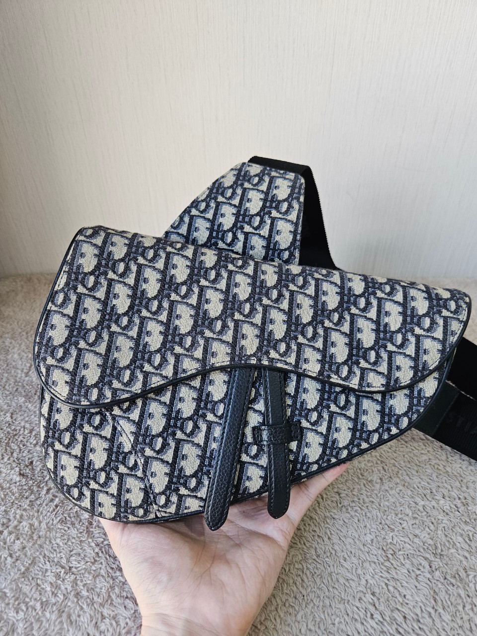 Dior Saddle Beige and Black Oblique Jacquard