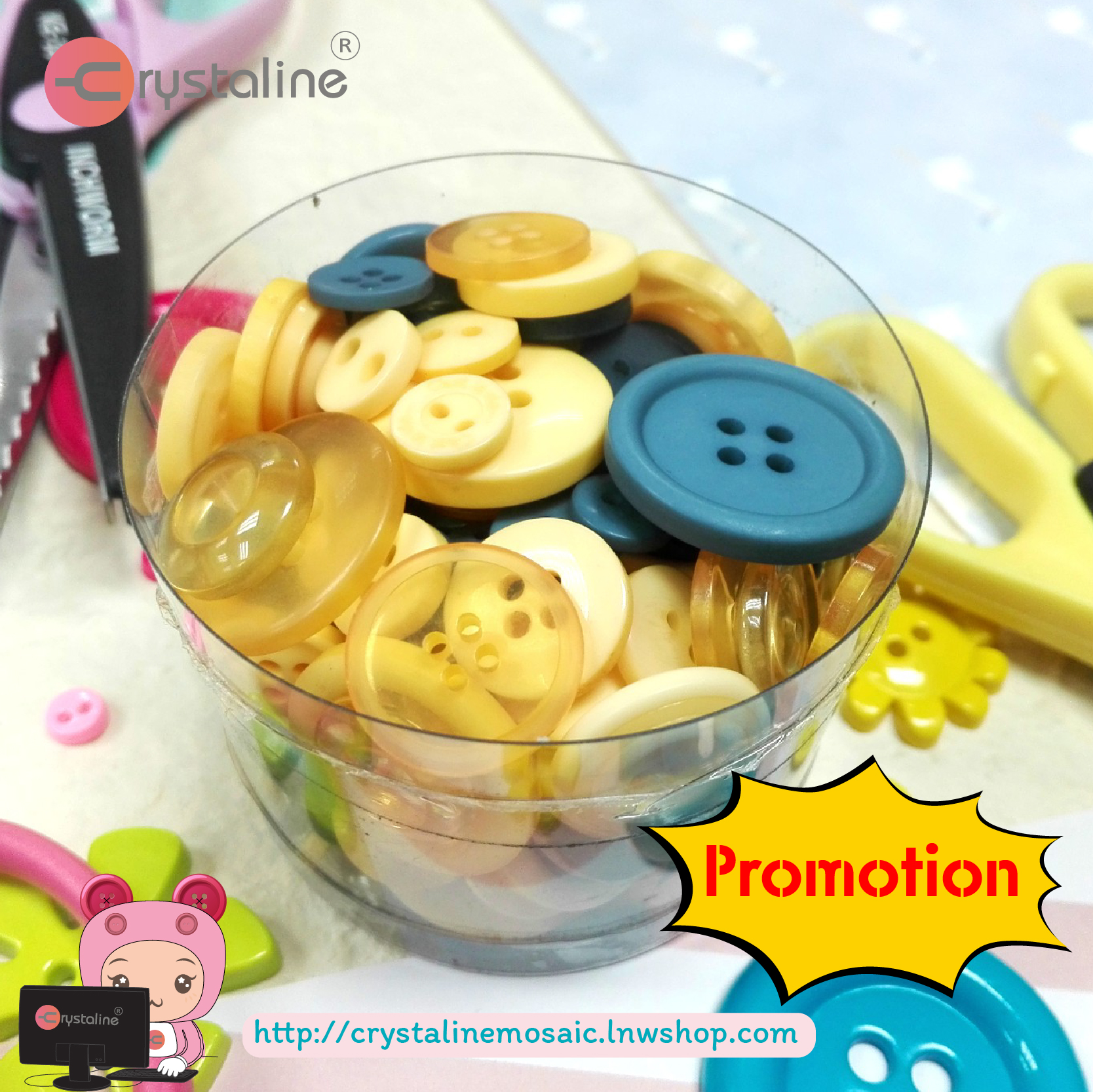 Mixed button in jar - Assorted col. (30g/pack)