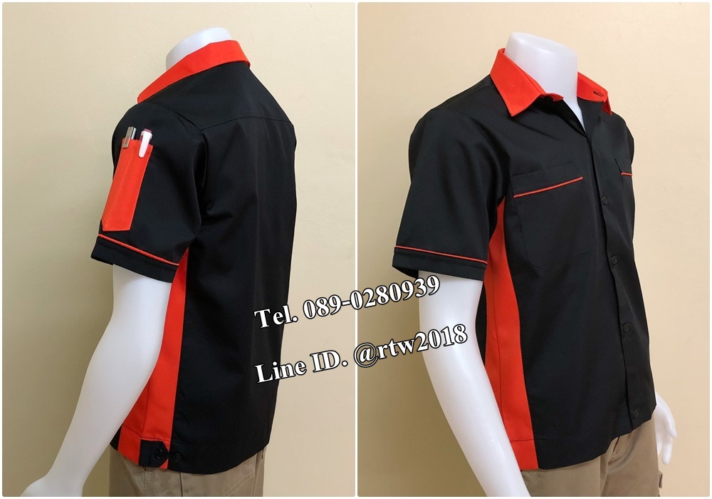 รหัส A88 : เสื้อช่างแขนสั้นแบบดำข้างส้ม