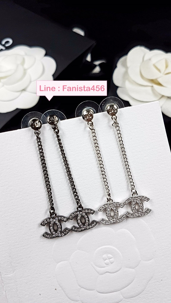 ต่างหูชาแนล ต่างหูชาแนลโซ่ยาว Chanel long Diamond Earring ต่างหูชาแนล ปั๊มLogo