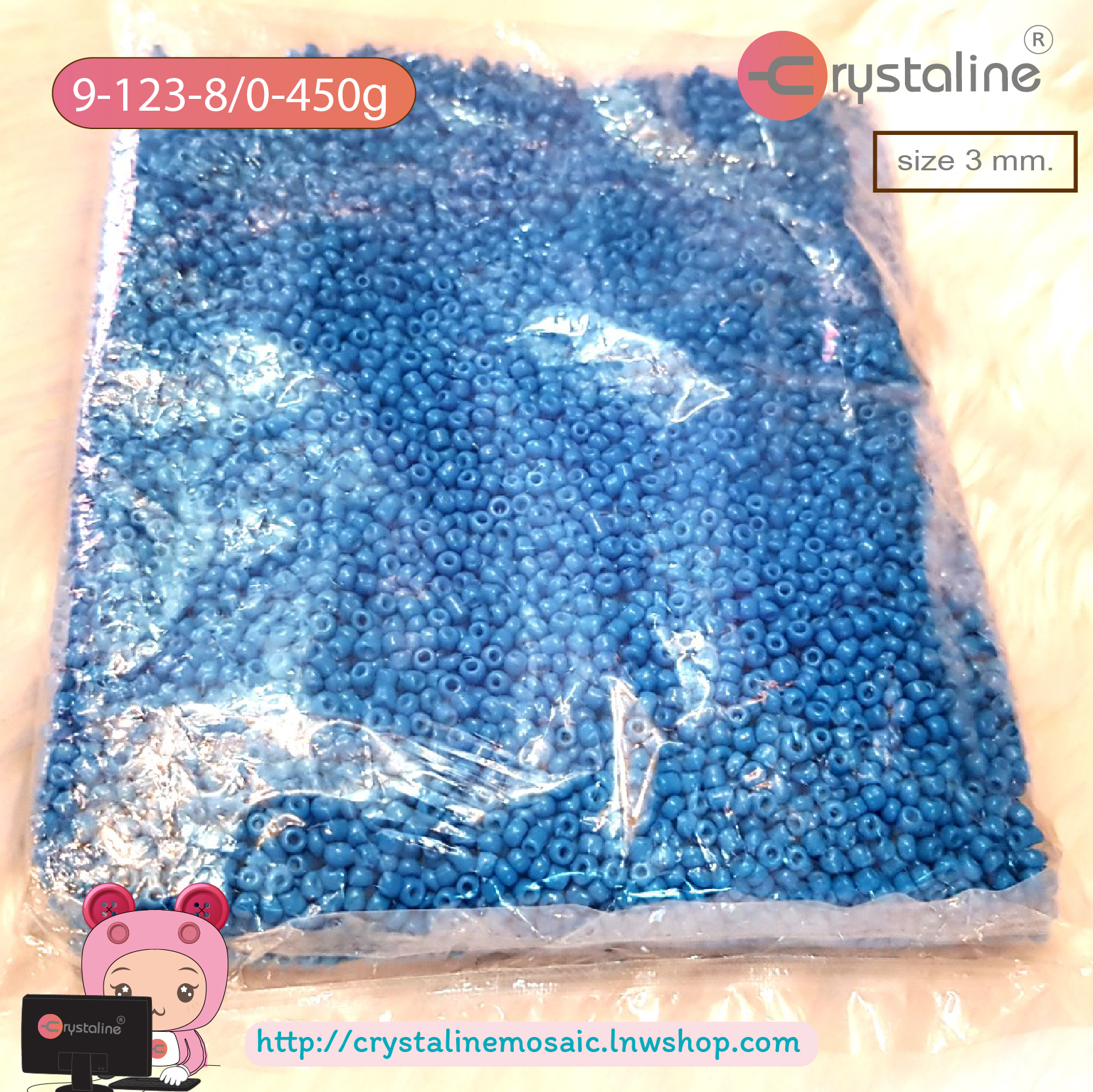 Pony bead - Blue col. (size 3 mm,450g/pack)