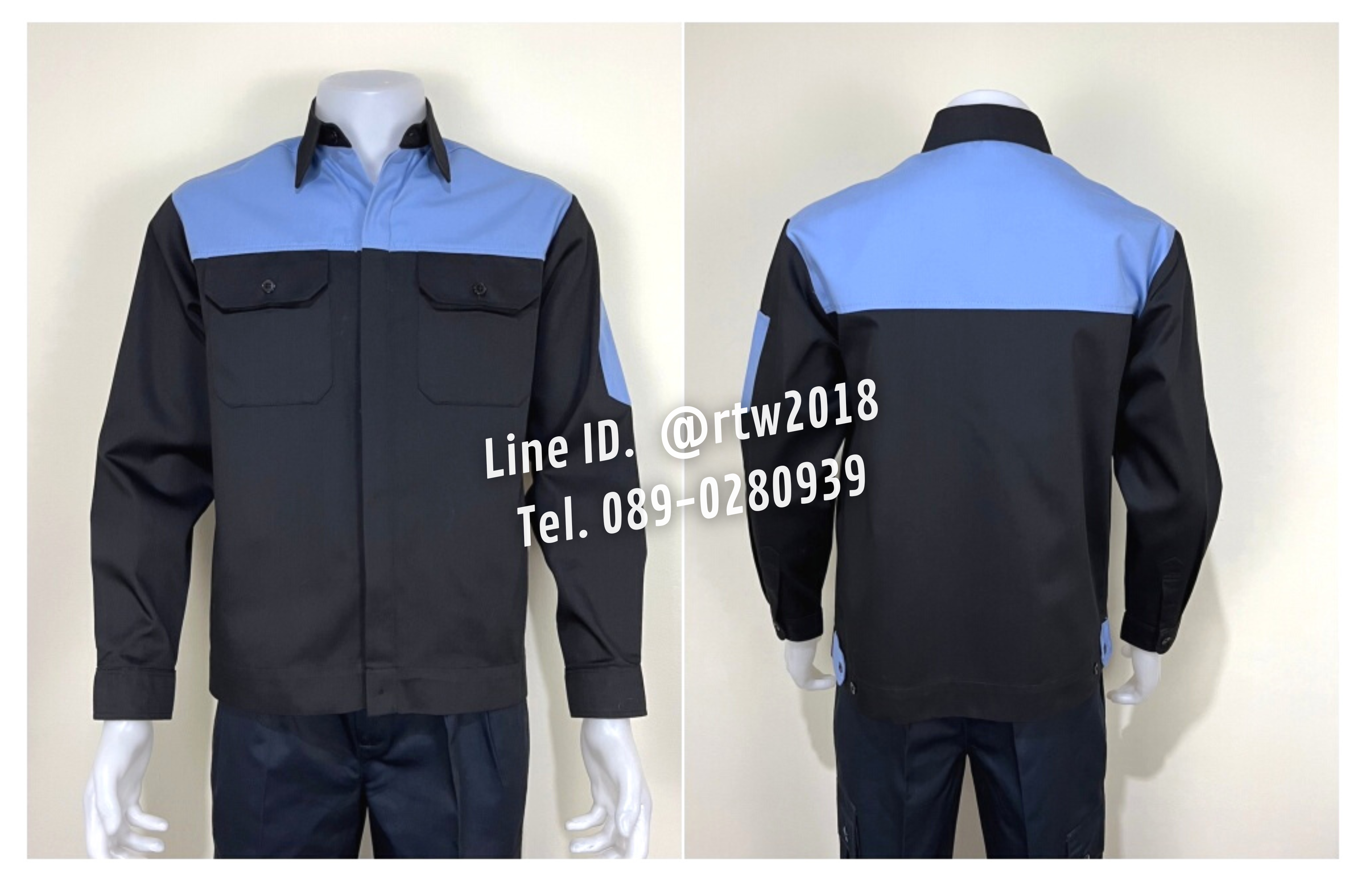 รหัส AB4.8 : เสื้อช่างแขนยาวผ้าคอมทวิวดำอกฟ้า (ซ่อนสาบ)