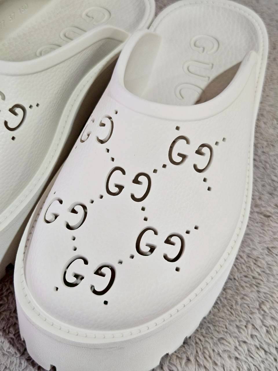 Gucci Platform Perforated G Sandal White