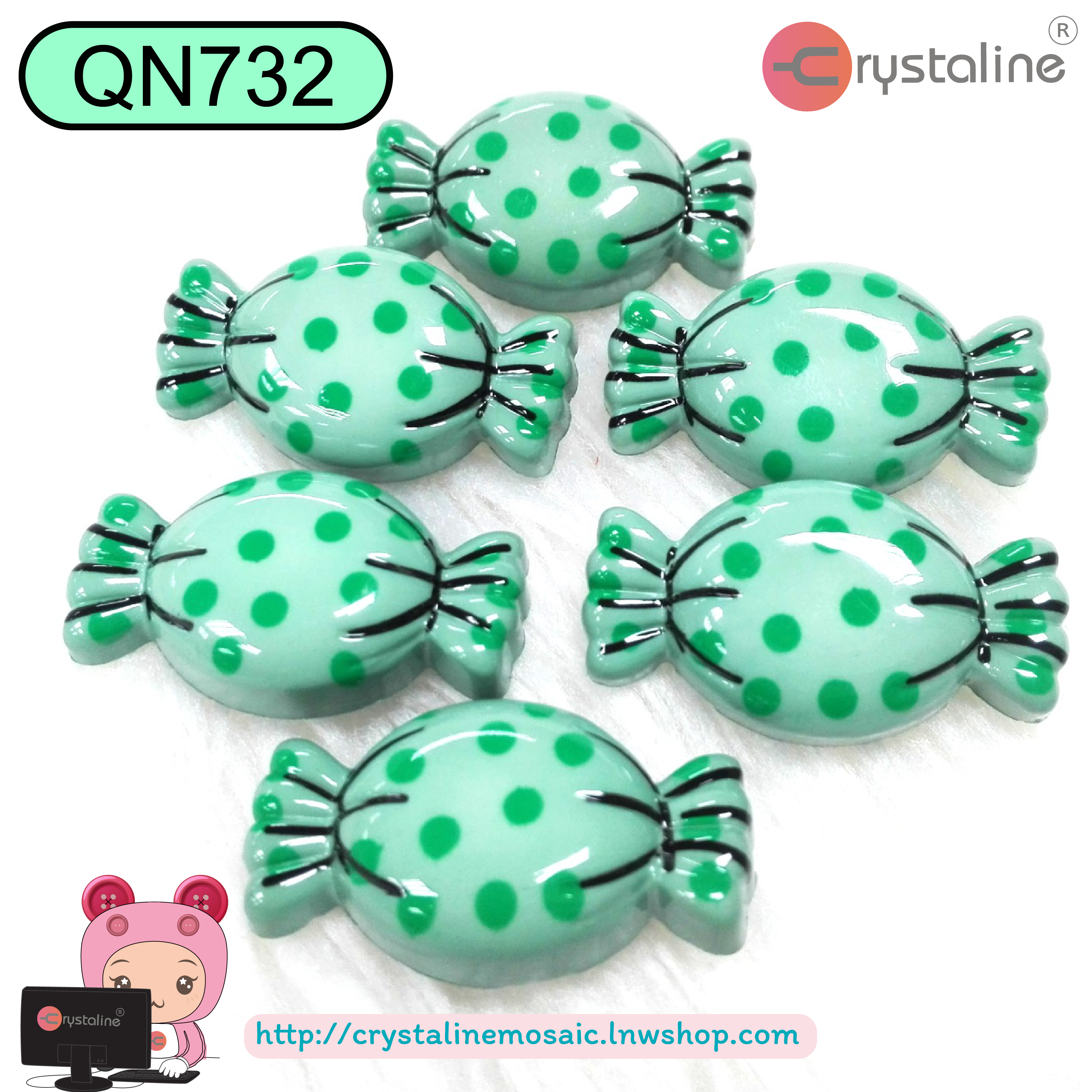 Candy button - Green col. (size 50L,1pc/pack)
