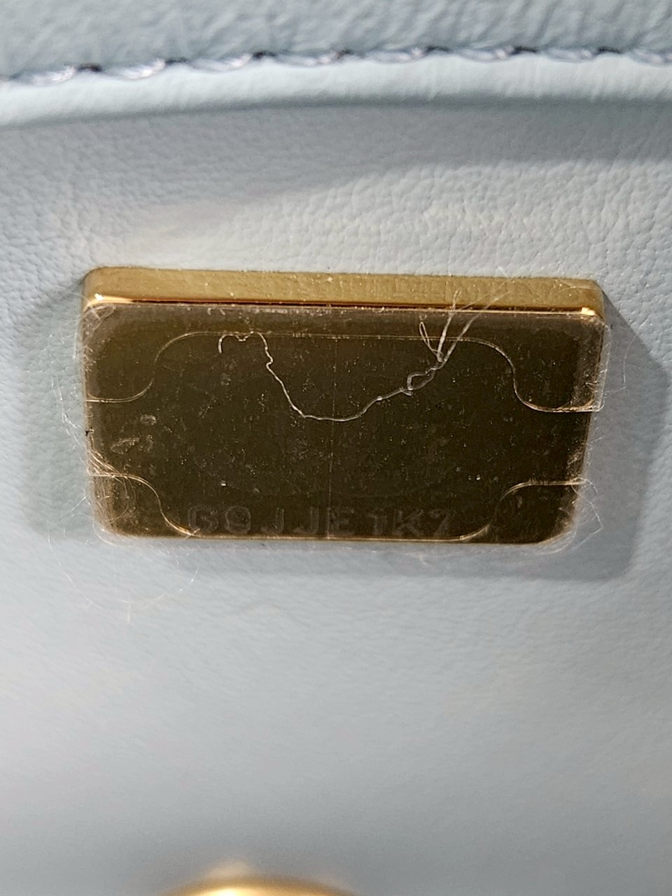 Chanel 22P Seasonal Mini Square Flap Bag Lambskin Light Blue And Enamel With Gold Hardware Metalplate