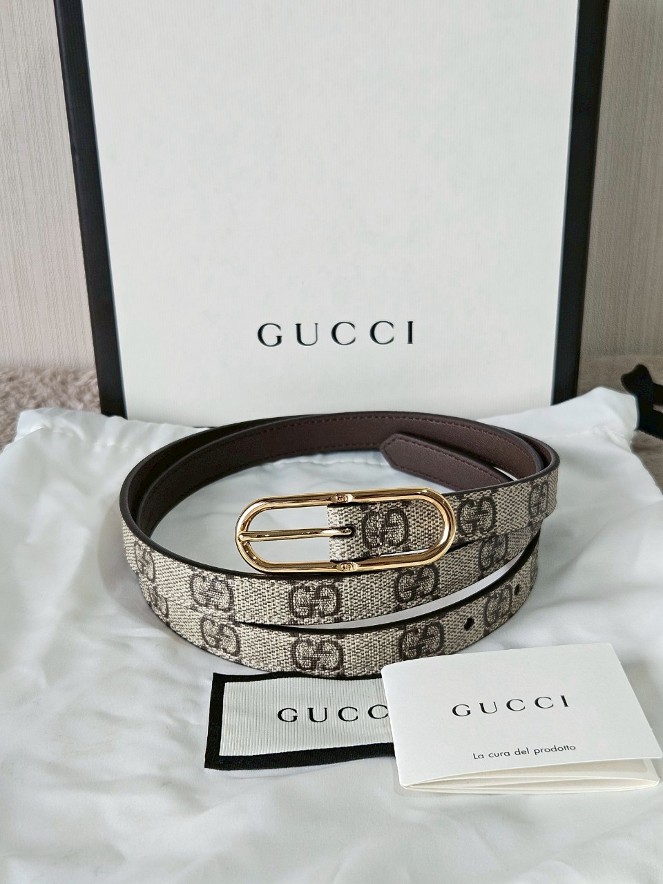 Gucci 649492 Jackie Thin Supreme Canvas Belt