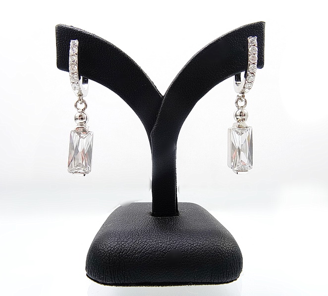 ต่างหุเพชร CZ ทรงสี่เหลี่ยม baguette น้ำใสวิ๊ง ต่างหูห้อยยาว สำหรับใส่ไปงานเลี้ยง งานแต่งงาน ตัวเรือนเงินแท้