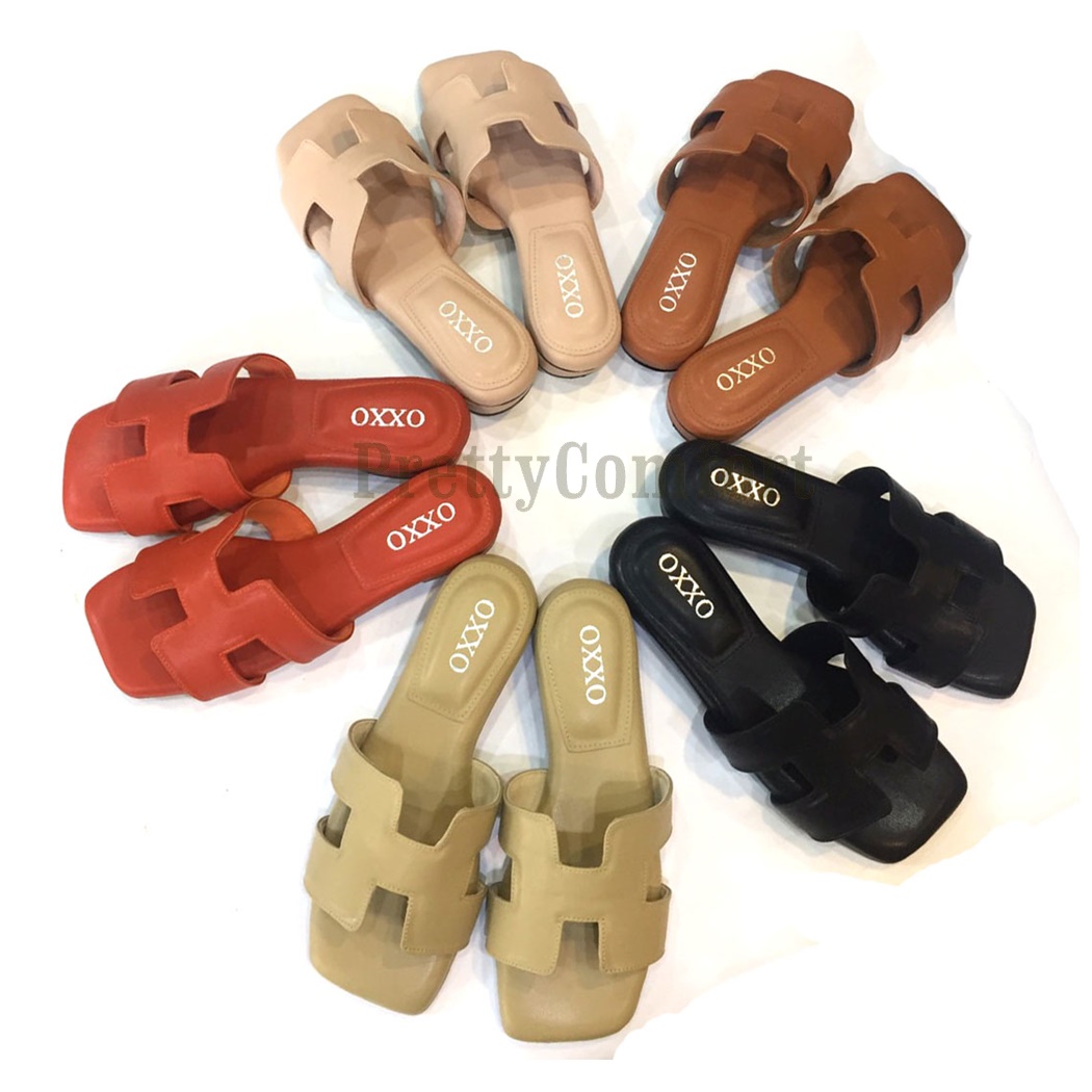 รองเท้าแตะหญิง รองเท้าแตะแบรนด์ รองเท้าแตะเกาหลี Slippers หนัง Pu แบบสวมใส่สบาย แฟชั่น ส้นสูง2cm. SK2031