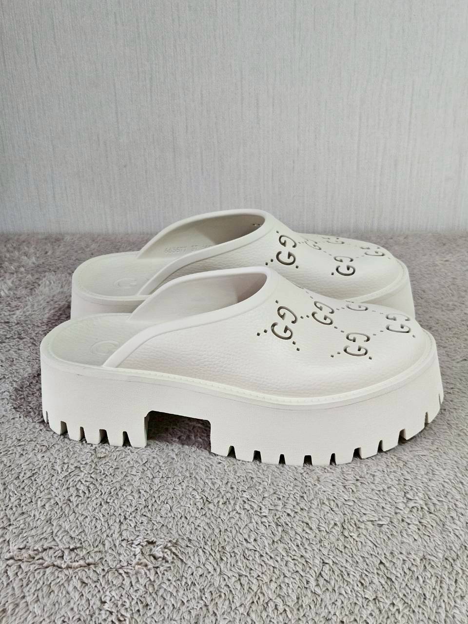 Gucci Platform Perforated G Sandal White
