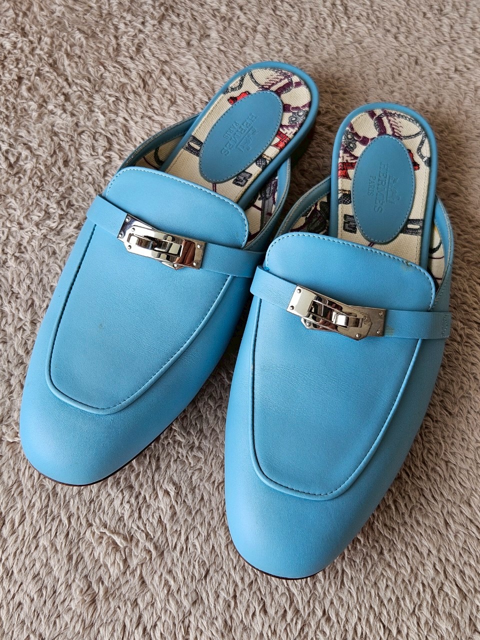 Hermes Oz Mules Blue