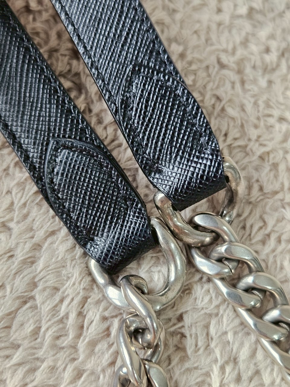 Prada 1BH014 Black Saffiano Leather Chain Shoulder Bag