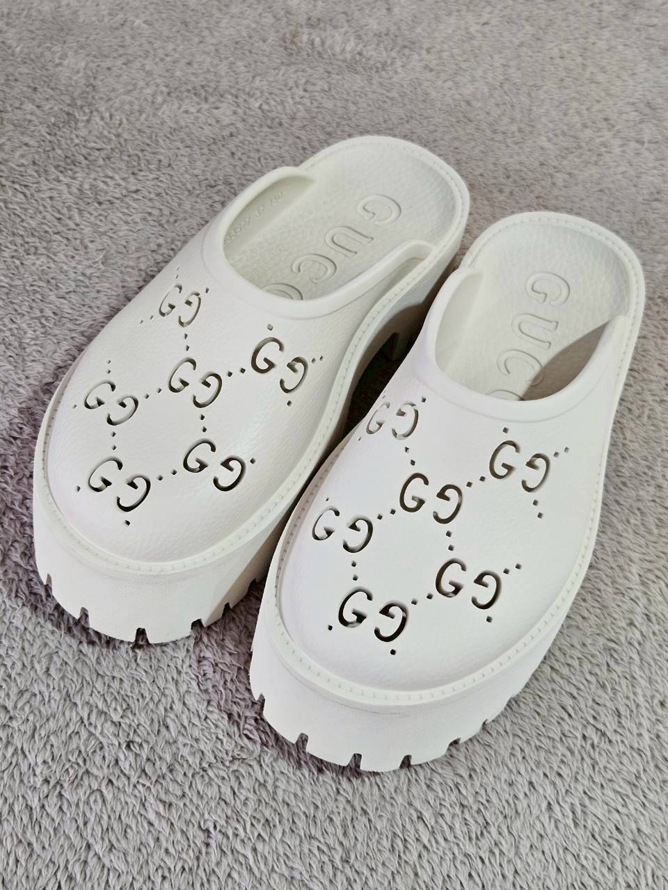 Gucci Platform Perforated G Sandal White