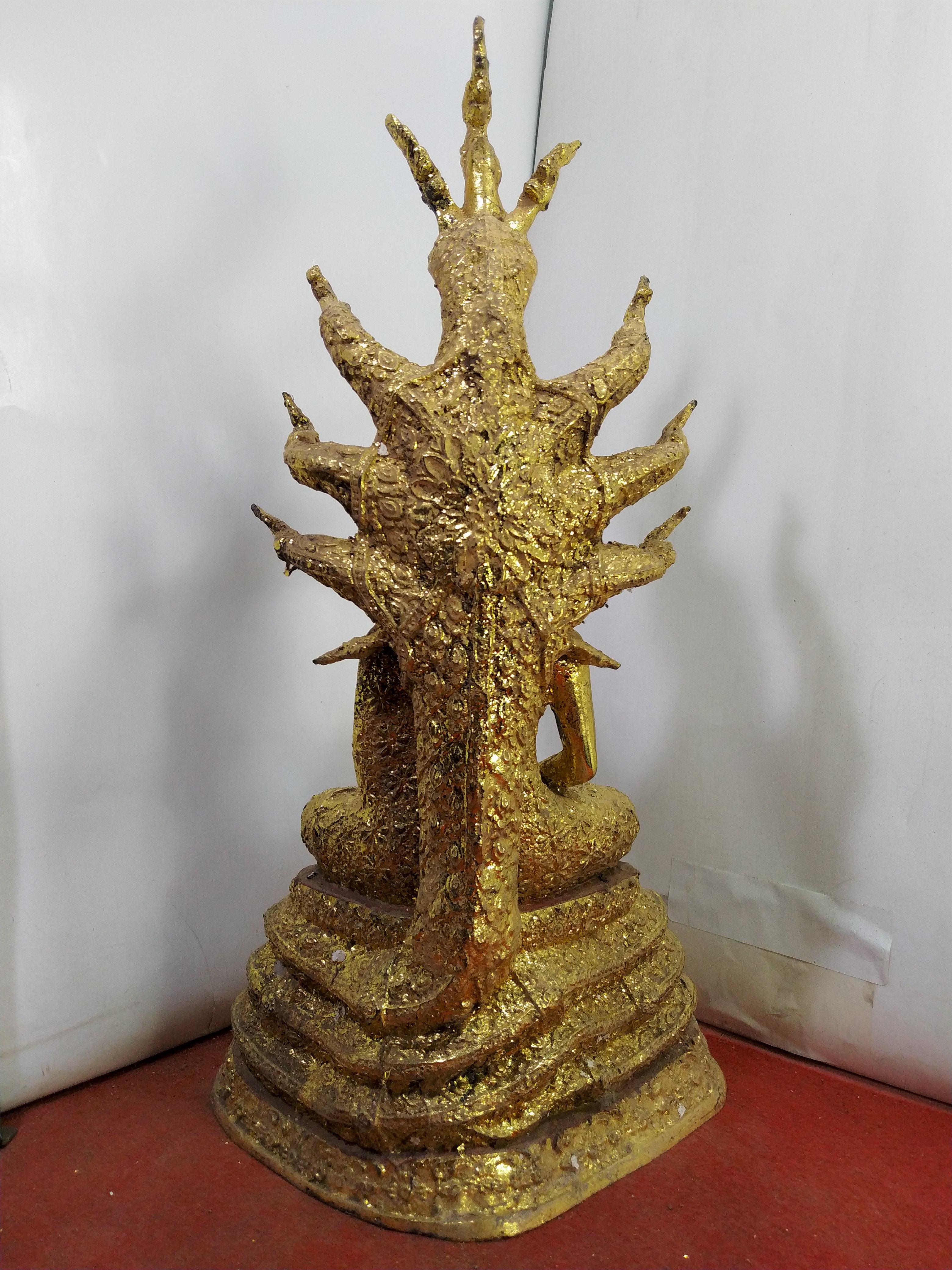 พระรัตนะ ปางนาคปรก พระประจำวันเสาร์ ฐาน 8 นิ้ว เนื้อสำริดลงรักปิดทอง