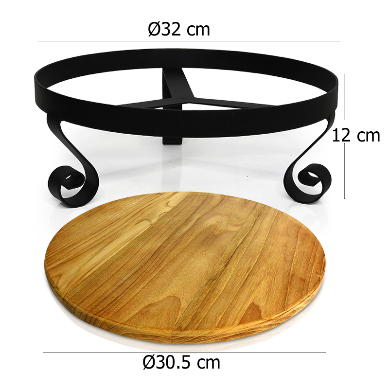 Set round cake stand Hight 12 cm. including teak plate and cover