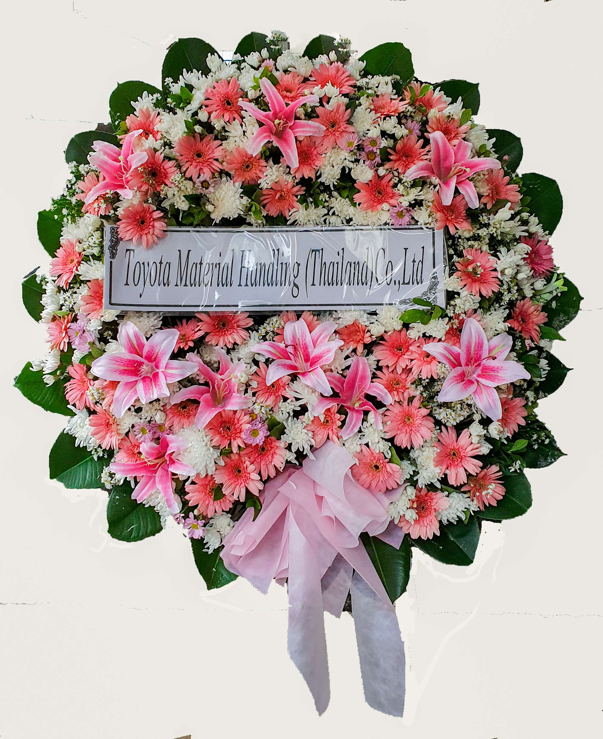 พวงหรีดดอกไม้สด โทนชมพู