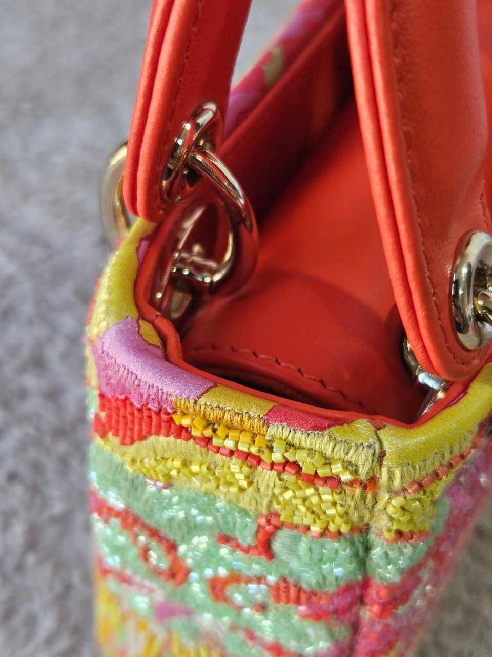 Lady Dior Micro Multicolor - Orange Gold Hardware