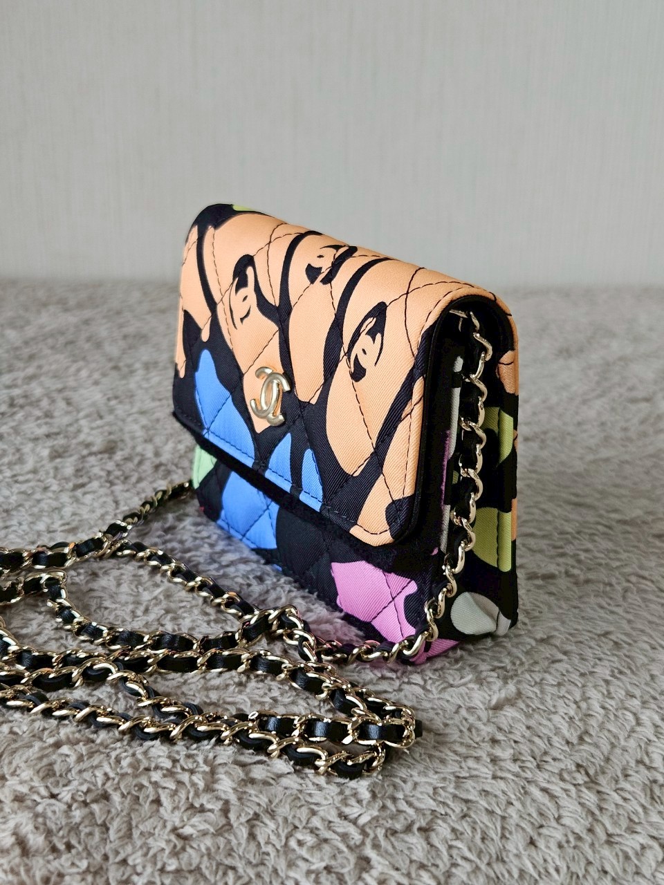 Chanel Multicolor Printed Fabric Mini Clutch With Chain holo32