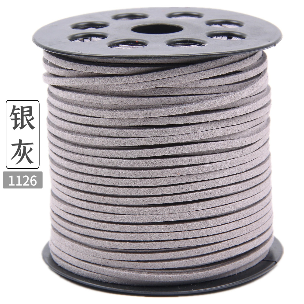 ขายส่ง เชือกหนัง เชือกแบน เชือกหนังชามัวร์ เกาหลี สีเทา Silver Grey #1126 (1ม้วน/100หลา)
