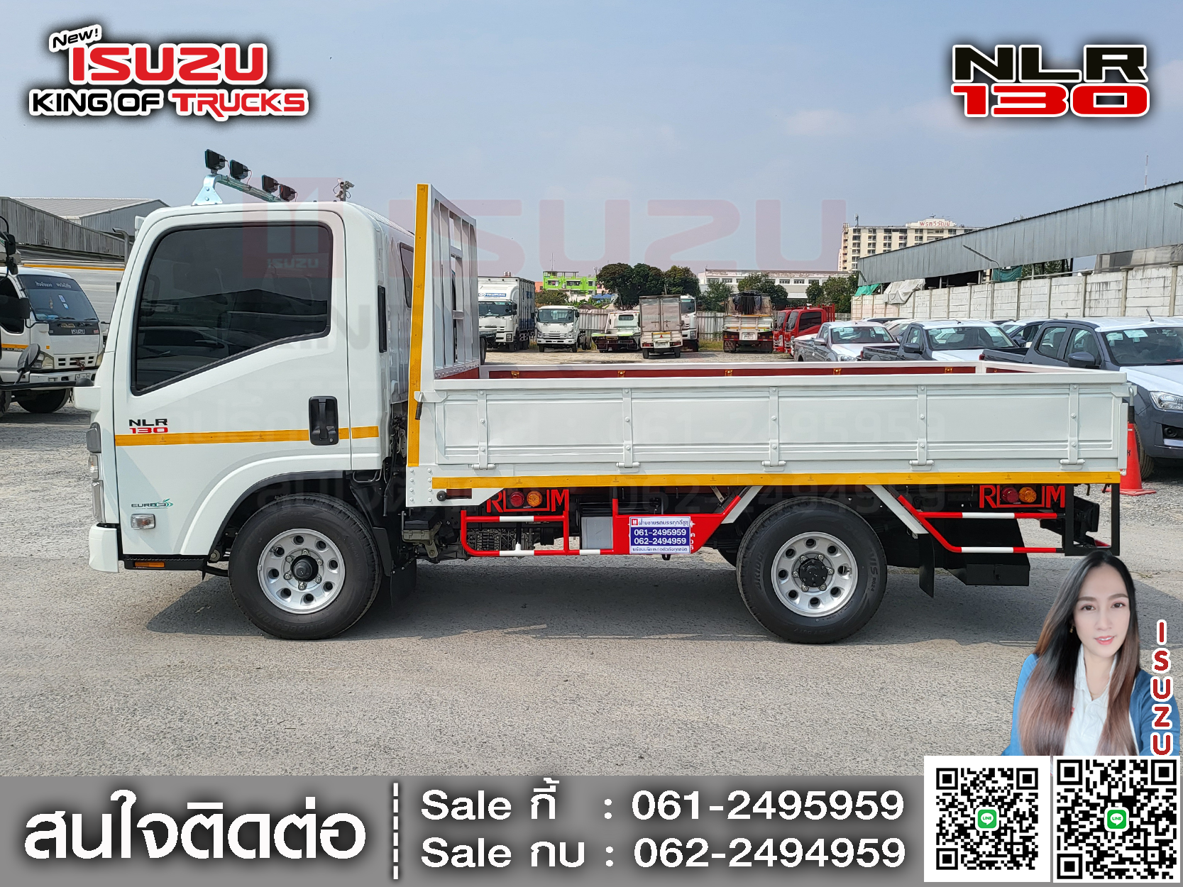 รถบรรทุกอีซูซุ 4 ล้อ ไม่ติดเวลา ISUZU NLR 130 ขนาด 1.8 x 3.2 x 0.4 ม. ภายใน กระบะคาโก้ เปิด 3 ด้าน สีแดง EURO3