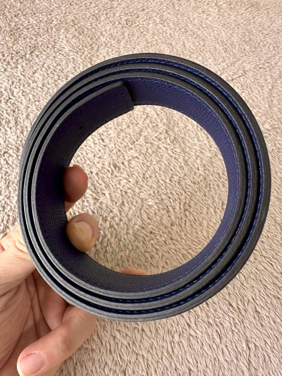 Hermes Belt สายสีเขียว/น้ำเงิน หัวกลมทอง