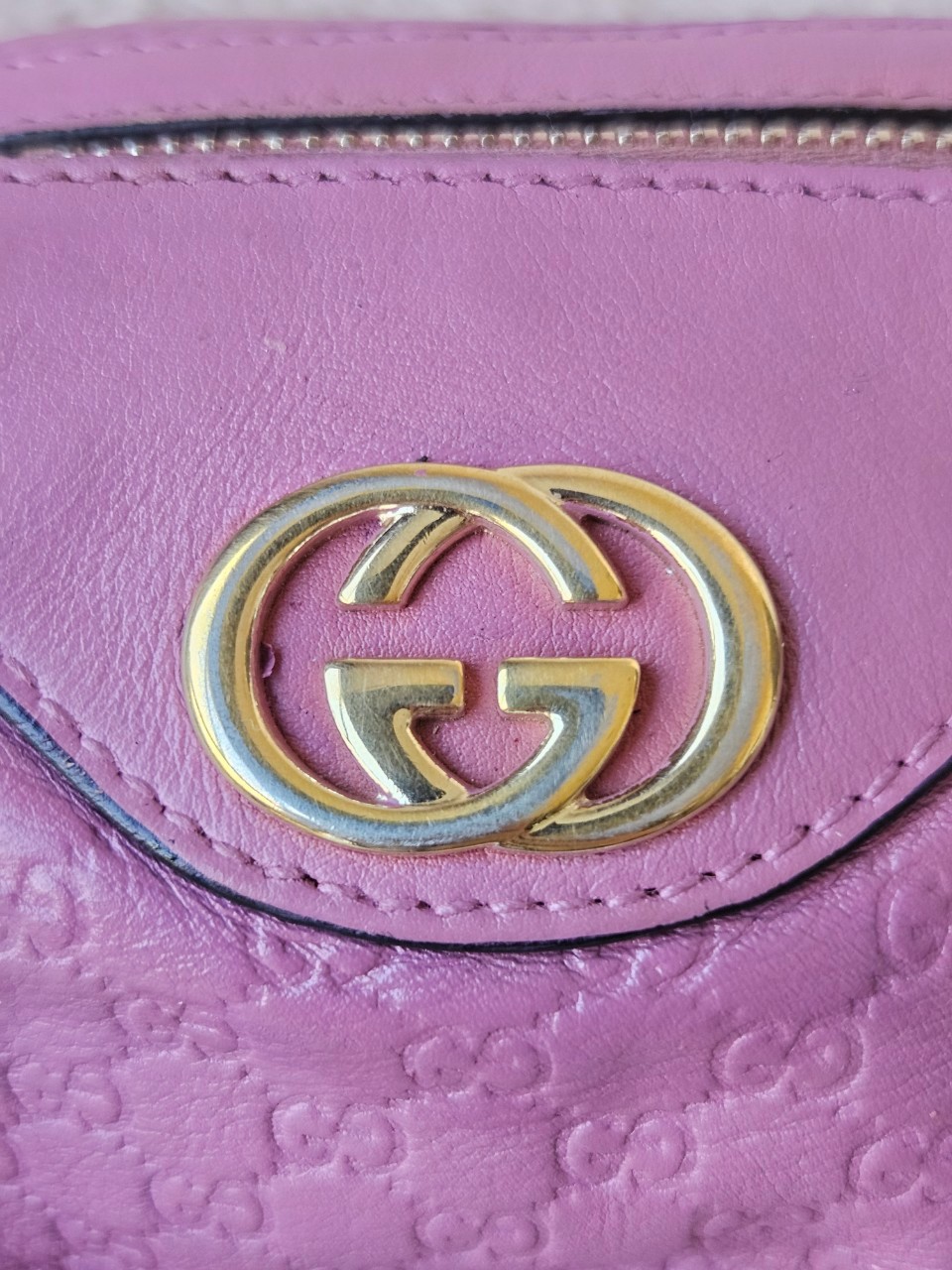 Gucci Small Pouch Cosmetic Pink Leather Interlocking G