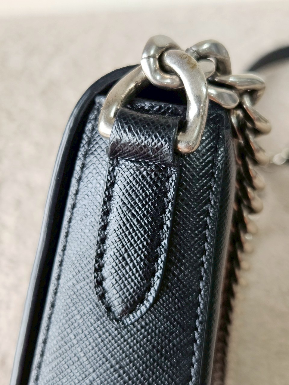 Prada 1BH014 Black Saffiano Leather Chain Shoulder Bag