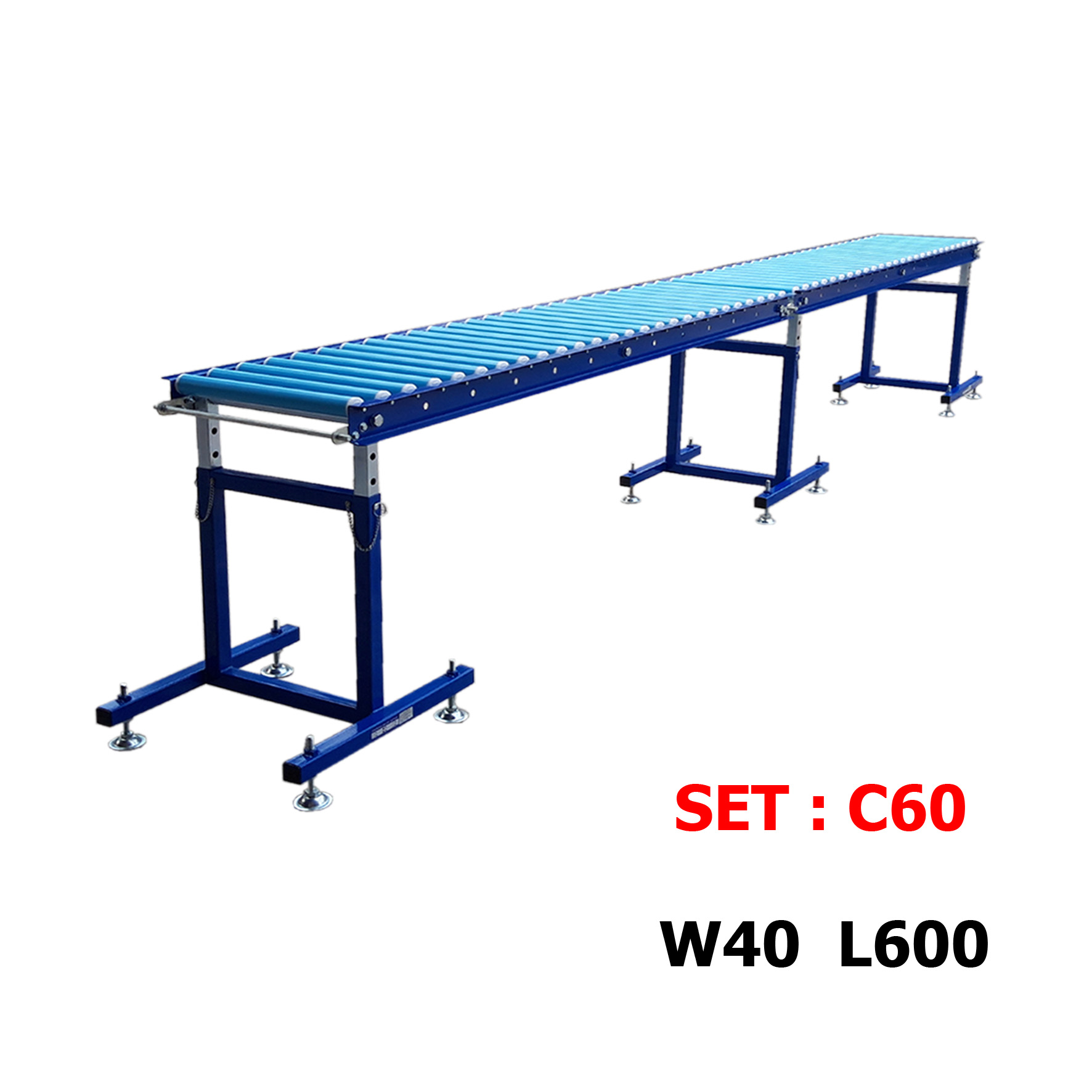 C60 จัดชุด รางลูกกลิ้ง 6M พร้อม ขาตั้ง ( SET C60 L 6M + 3 support ) ( กว้าง 40 ซม , ยาว 6 ม. , สูงปรับได้ 60-100 ซม. )