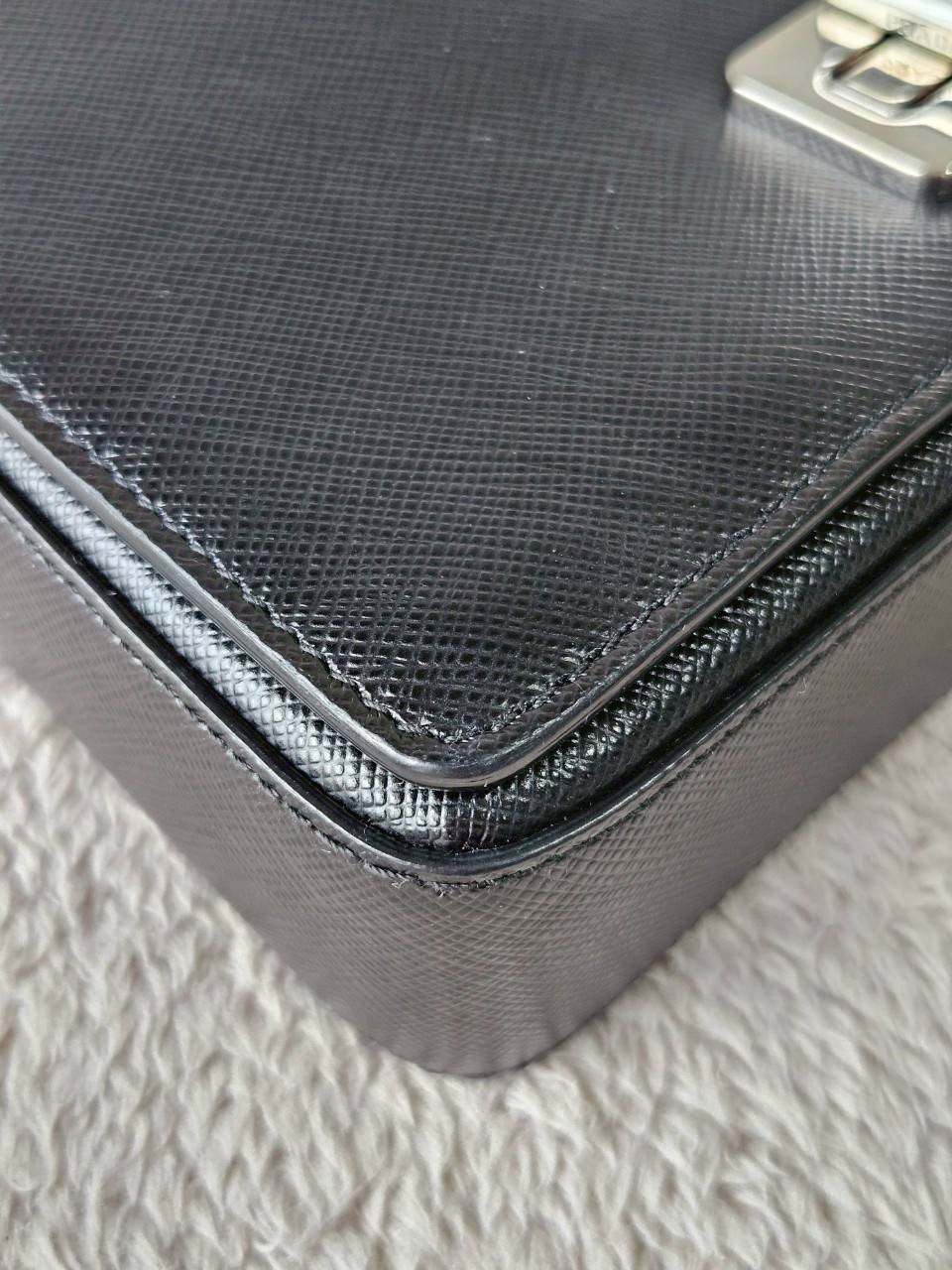 Prada 1BH014 Black Saffiano Leather Chain Shoulder Bag