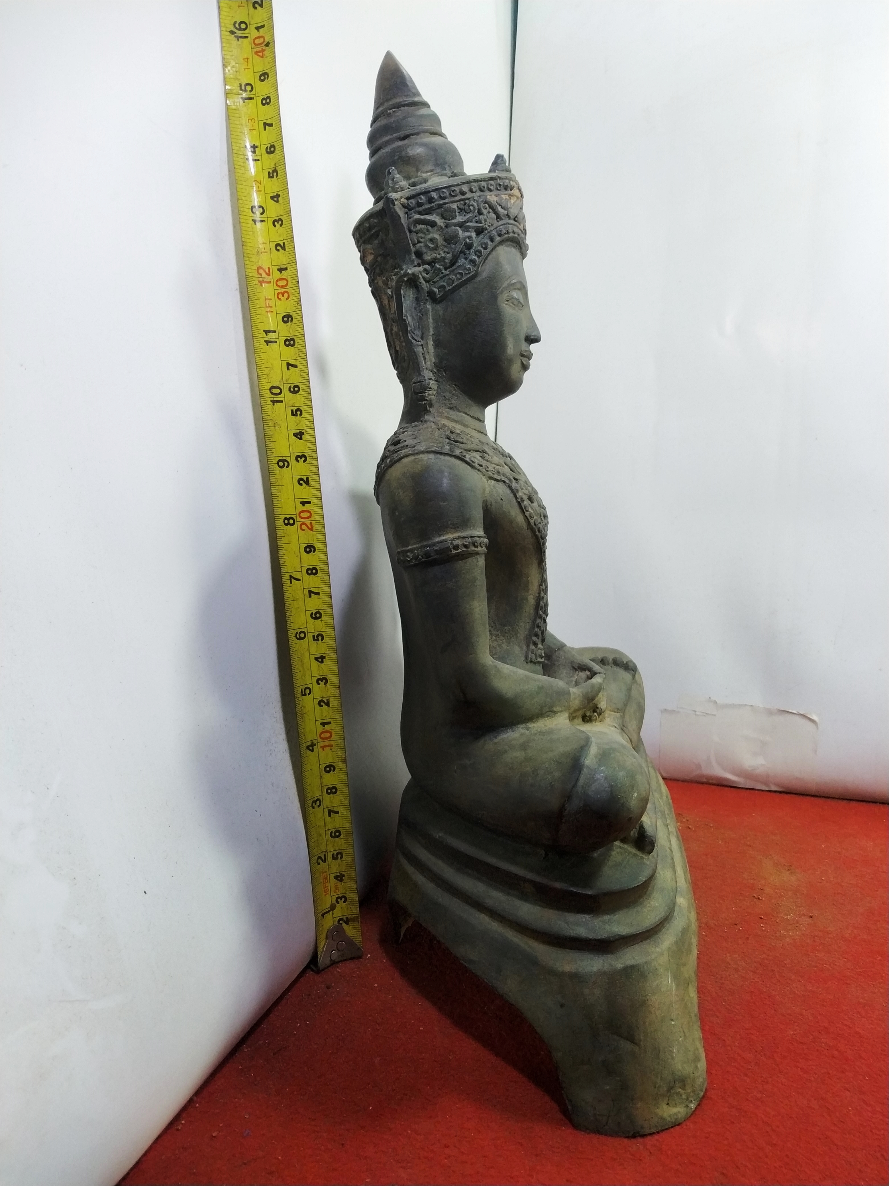 พระบูชา พระอู่ทอง ทรงเครื่อง เนื้อสำริด ขนาดหน้าตัก 9 นิ้ว สูง 16 นิ้ว สภาพเก่า