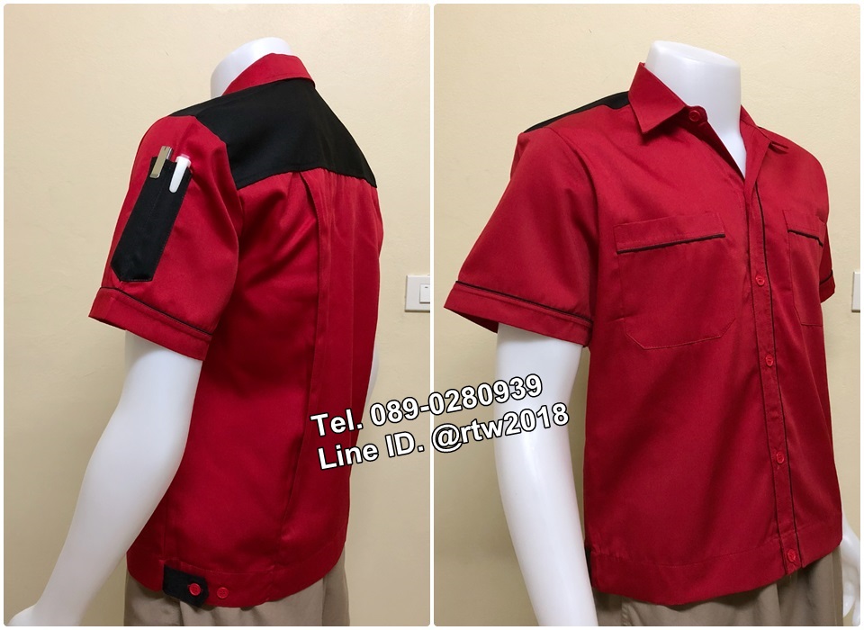 เสื้อช็อปแขนสั้นแบบแดงบ่าดำ (รหัส A42)