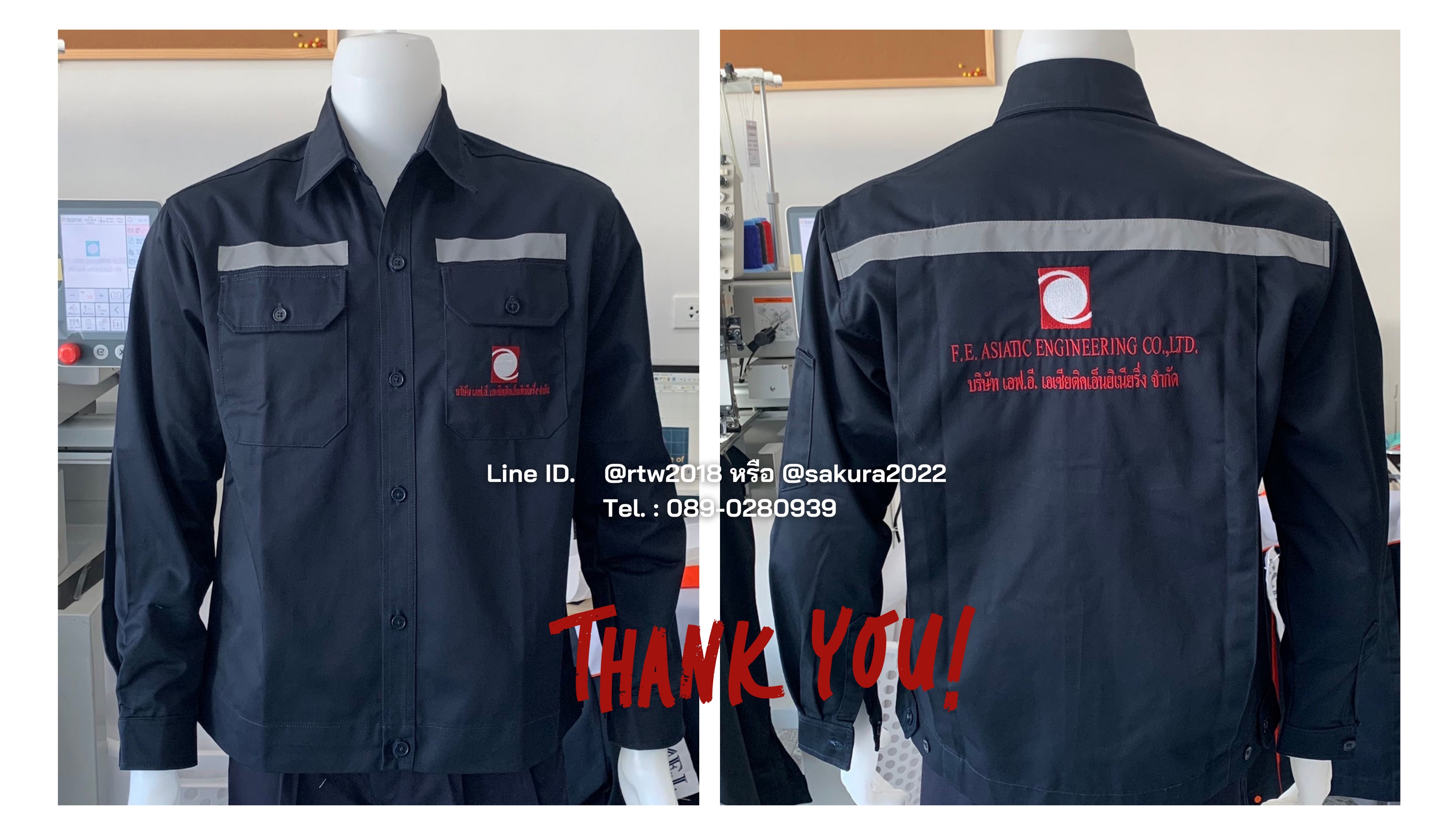 รหัส AB1.1 : เสื้อช่างแขนยาวผ้าคอมทวิวสีกรมท่าล้วน (ติดสะท้อนแสง)