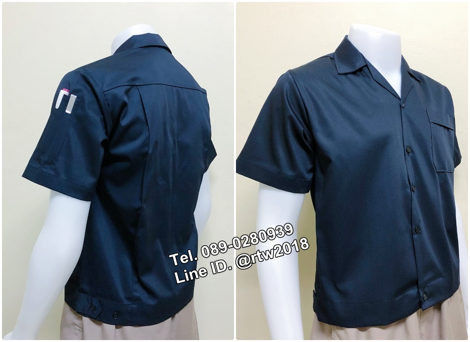 รหัส A44 : เสื้อช็อปแขนสั้นแบบกระเป๋าเดียวเอวจั้มสีกรมท่าล้วน