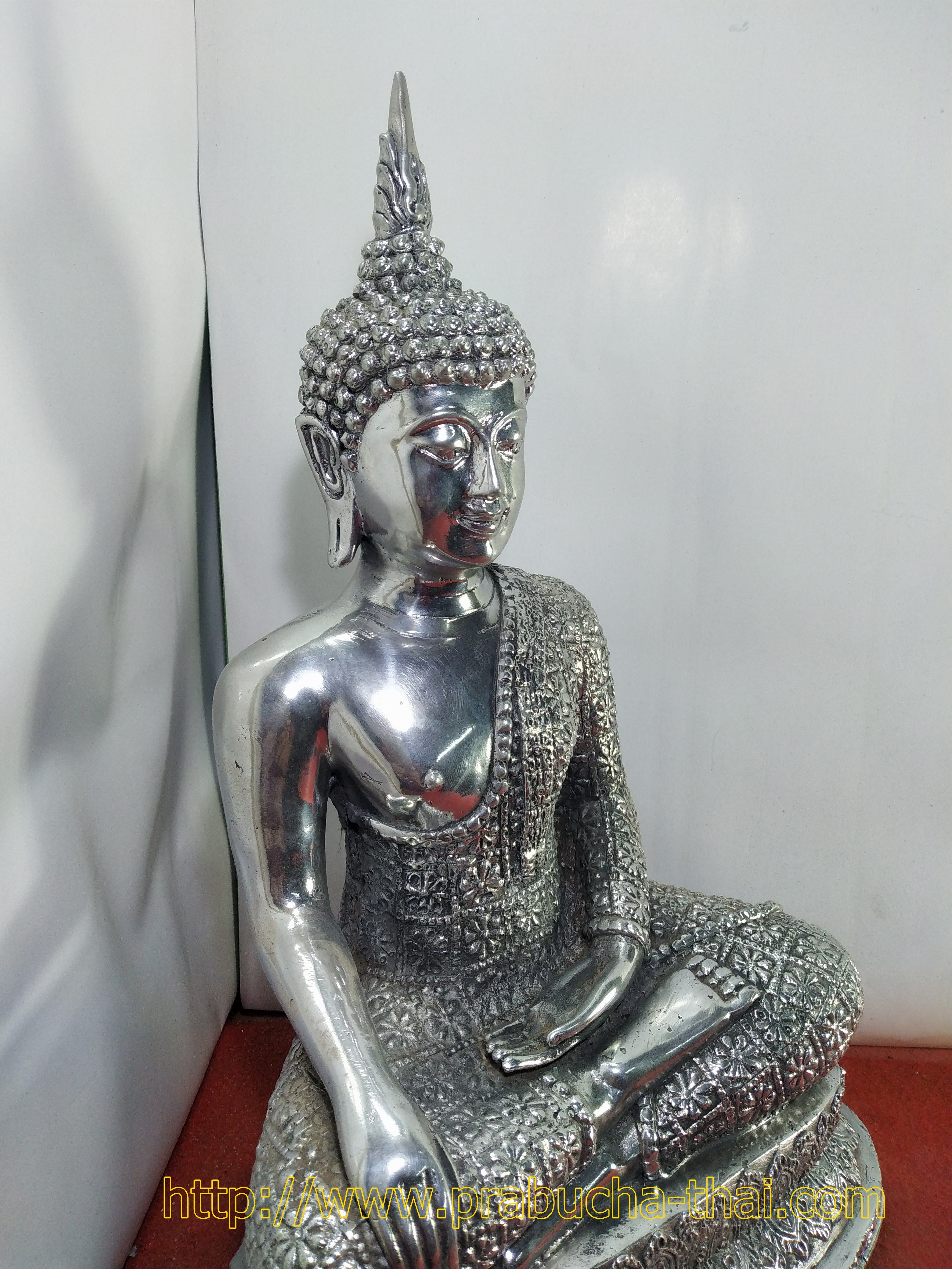 พระสุโขทัย ปางชนะมาร หน้ตัก 9 นิ้ว เนื้อโลหะเงินยวง