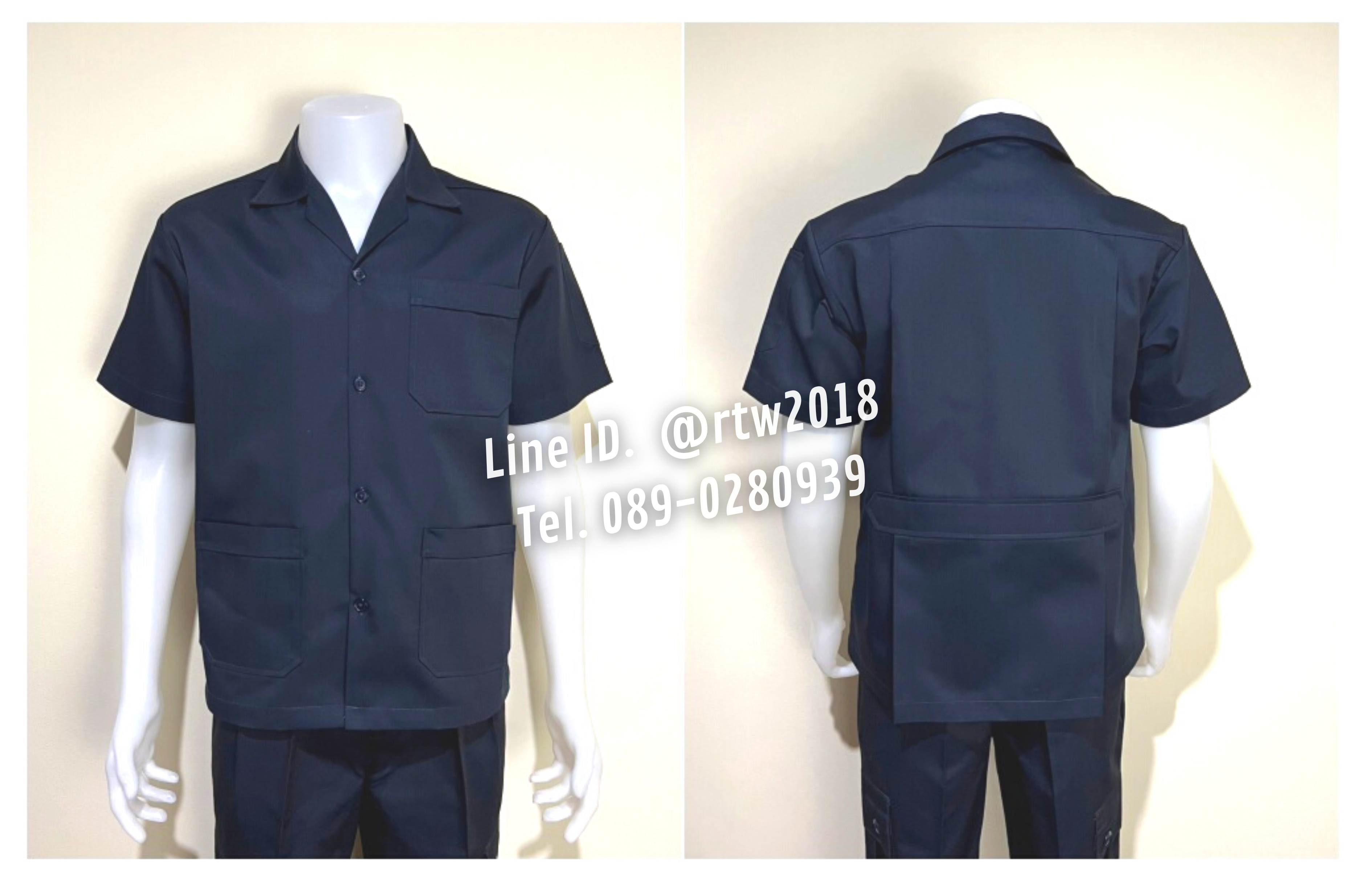 รหัส A1.1 : เสื้อช่างแขนสั้นผ้าคอมทวิวสามกระเป๋าสีกรมท่าล้วน