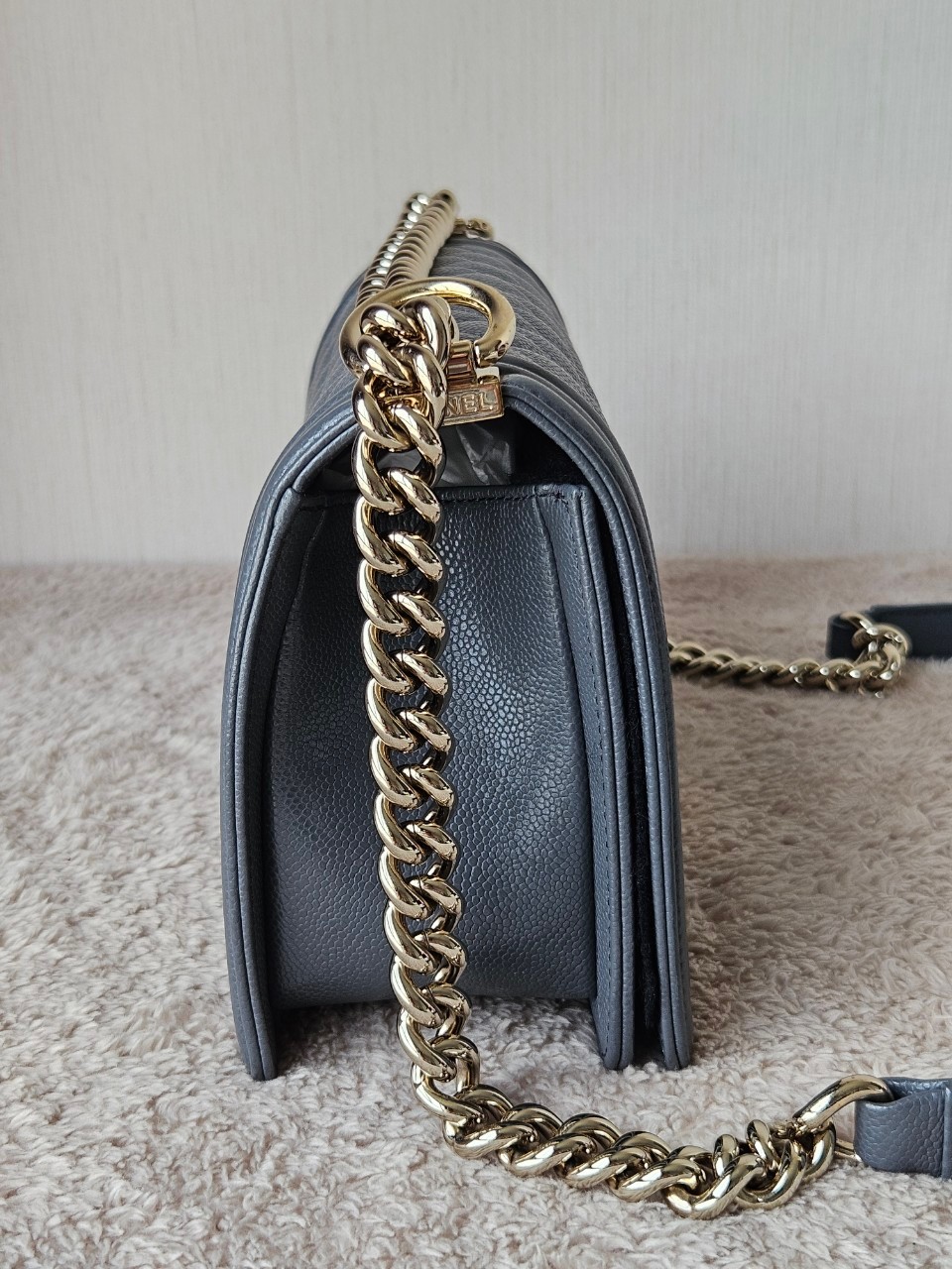 Chanel Boy 10 Cavier SHW สีเทา Microchip