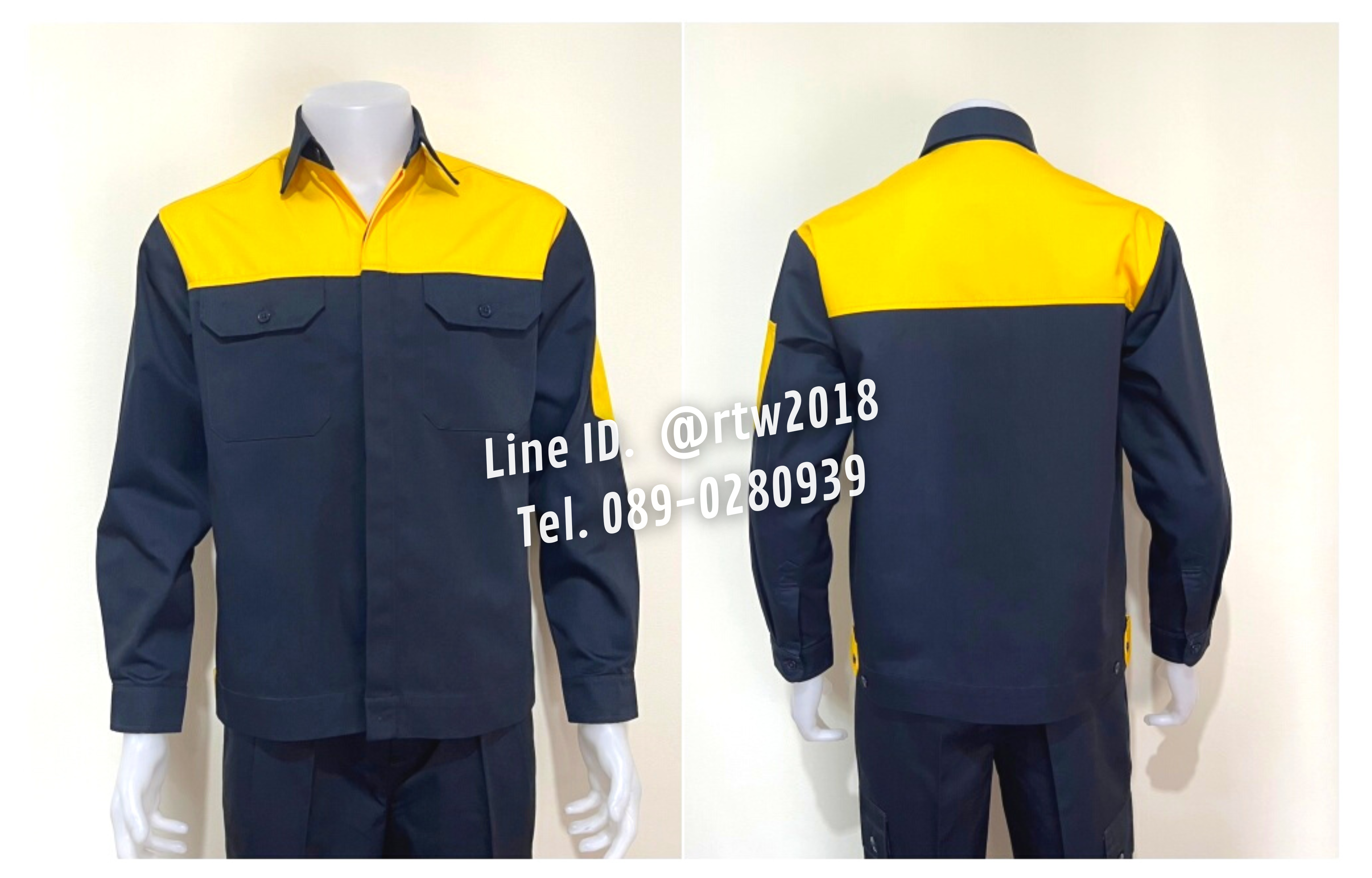 รหัส AB3.4 : เสื้อช่างแขนยาวผ้าคอมทวิวกรมท่าอกเหลือง (ซ่อนสาบ)