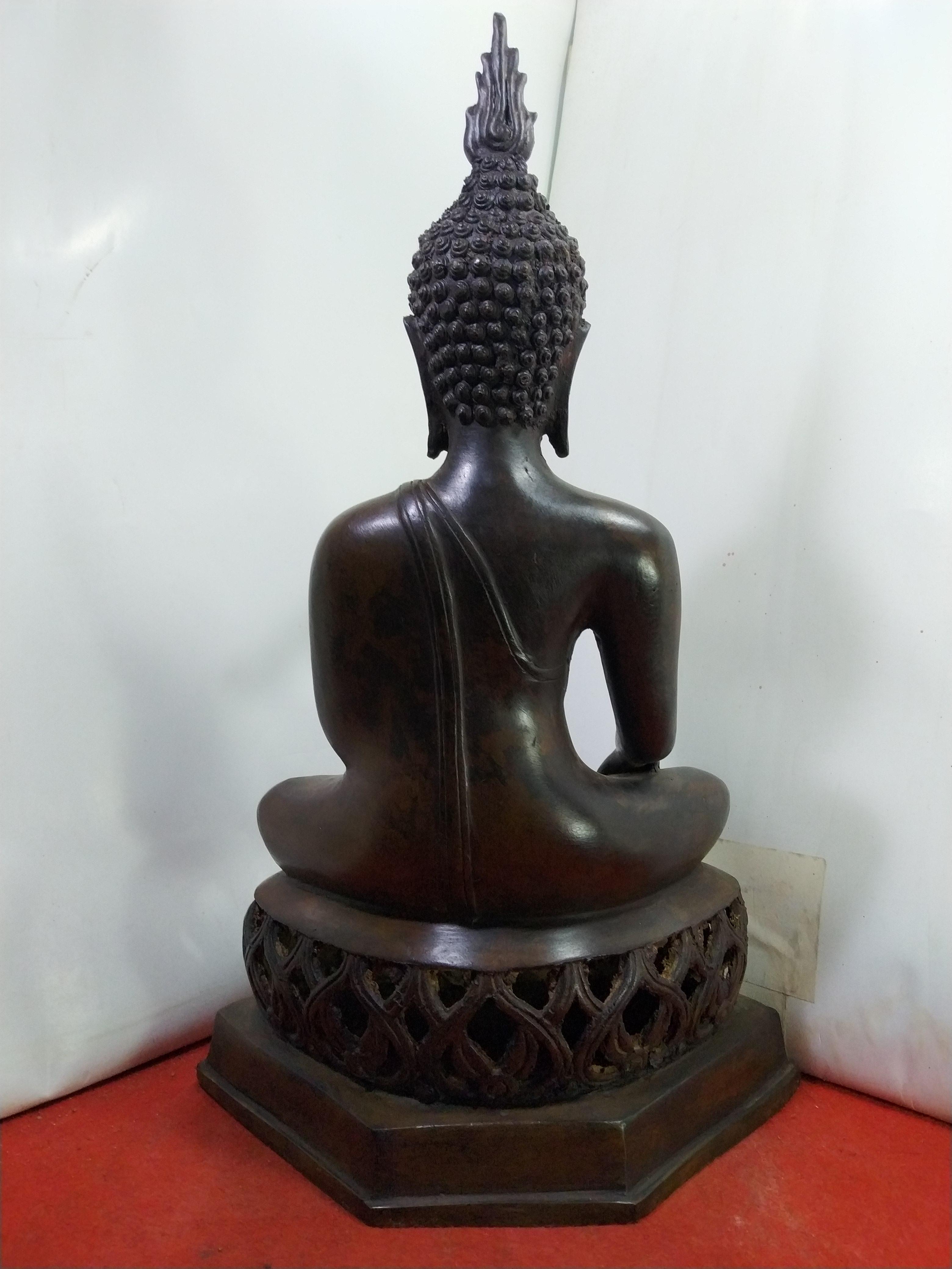 พระสุโขทัย ปางชนะมาร ฐานฉลุลายกลีบบัว หน้าตัก9นิ้ว