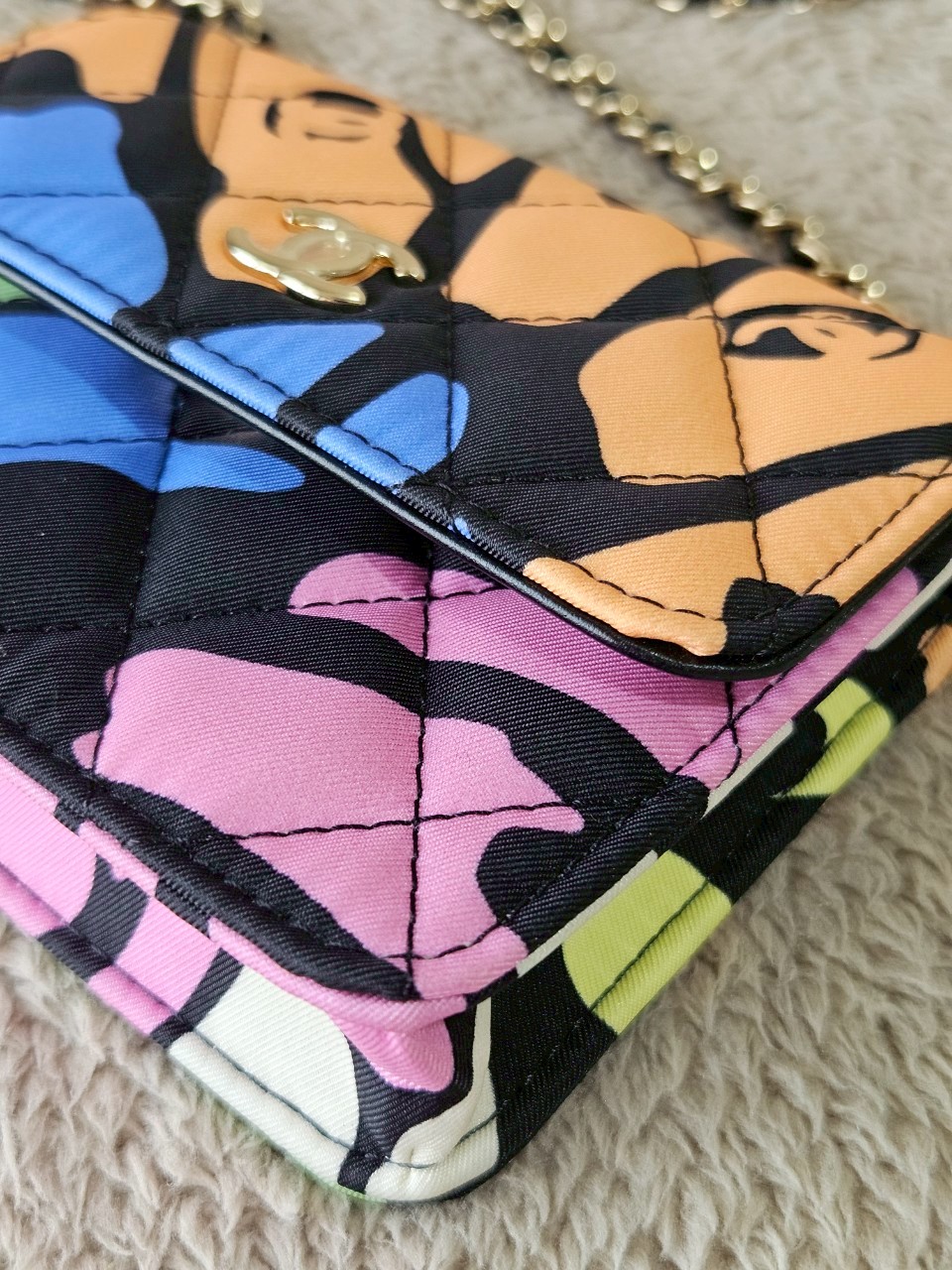 Chanel Multicolor Printed Fabric Mini Clutch With Chain holo32