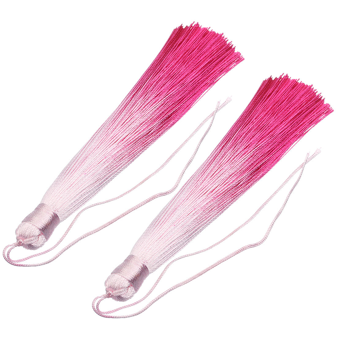 ขายส่ง พู่ไหมไล่ระดับสี สวยพิเศษ ยาว 13ซม.(130mm.) สีชมพู Rose Red (แพ็คคู่/ 2ชิ้น)
