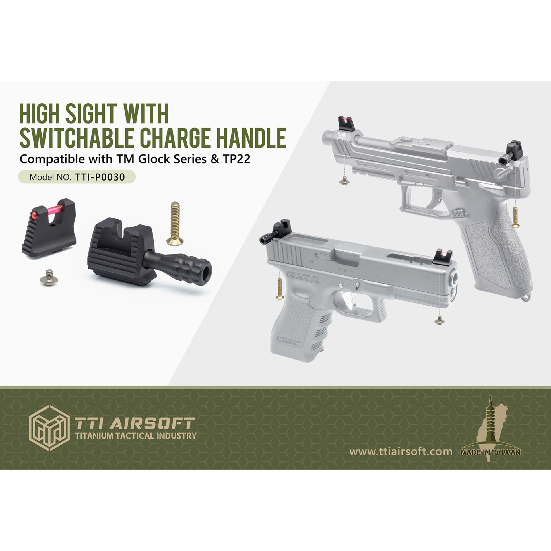 TTI Airsoft High Sight with Switchable Charge Handle for TP22 & TM G-Series