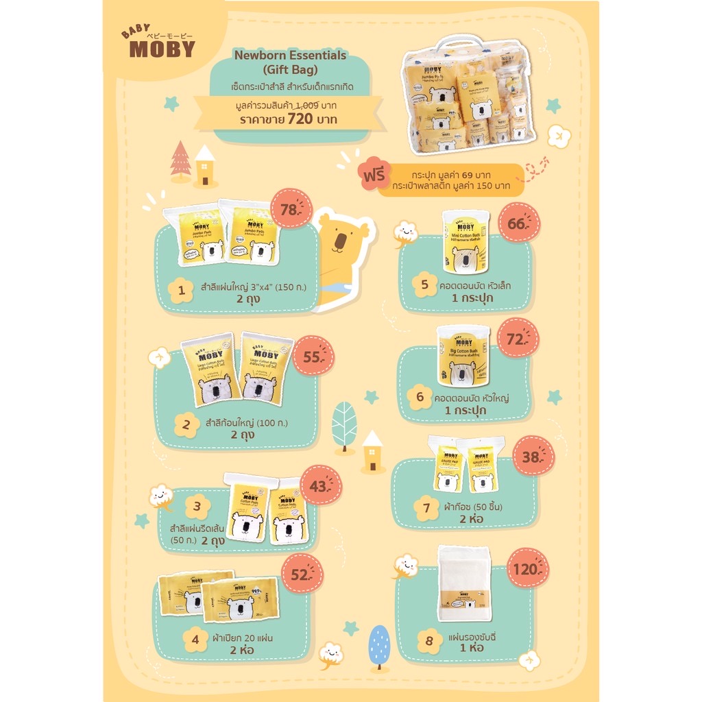 Baby Moby เซ็ตกระเป๋าสำลีสำหรับเด็กแรกเกิด Newborn Essentials Gift Bag /