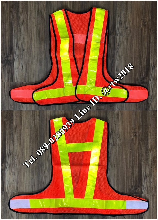 เสื้อกั๊กช่างแบบสายคาด ตาข่ายสีส้มสะท้อนแสงเหลือง (รหัส Q2)