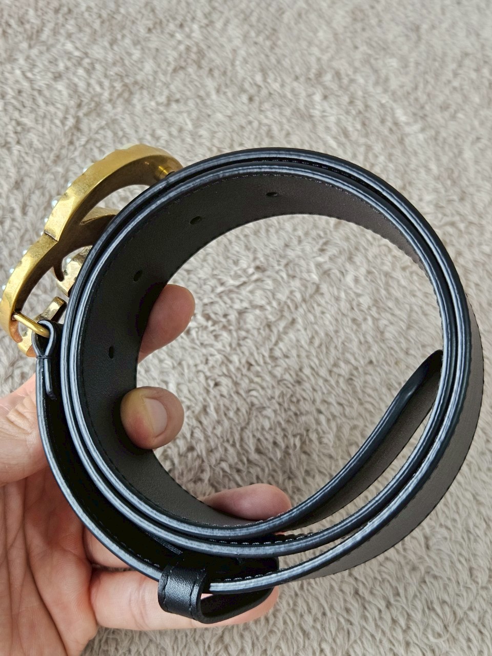 Gucci 453260 GG Marmont Wide Belt with Pearls Buckle