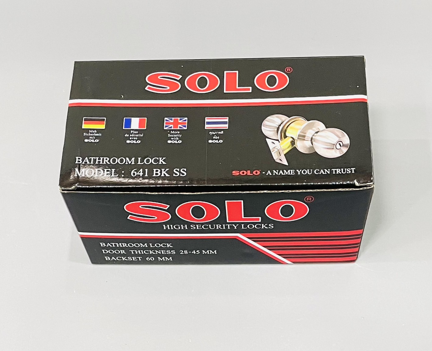 ลูกบิดประตู SOLO #641BK ไม่มีกุญแจ กลมด้าน รุ่นกล่อง